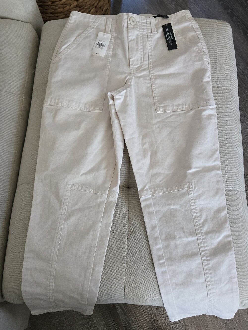 BNWT Banana Republic Straight-Leg Utility Pants 0 Petite Length Mid-Rise Cream